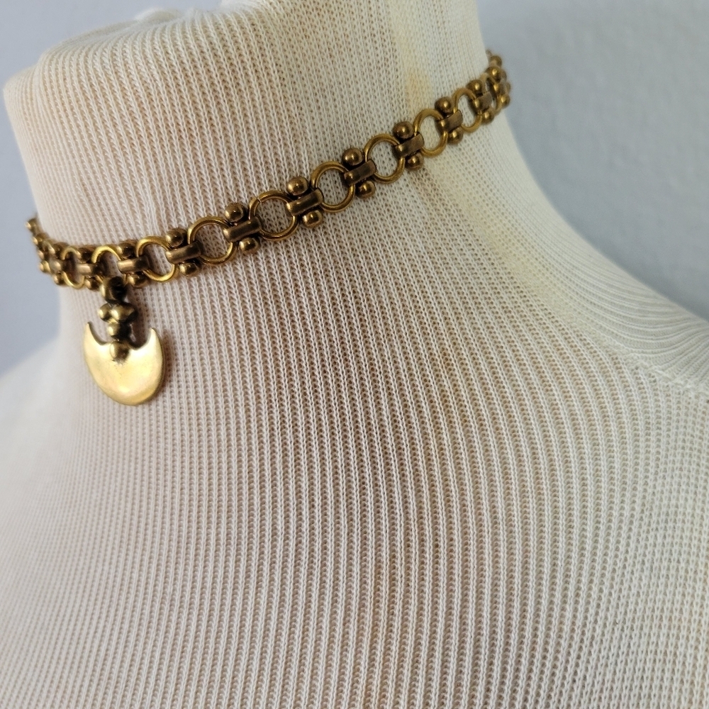VANESSA MOONEY // ltd ed unique brass link pendant choker necklace rare - Picture 3 of 7